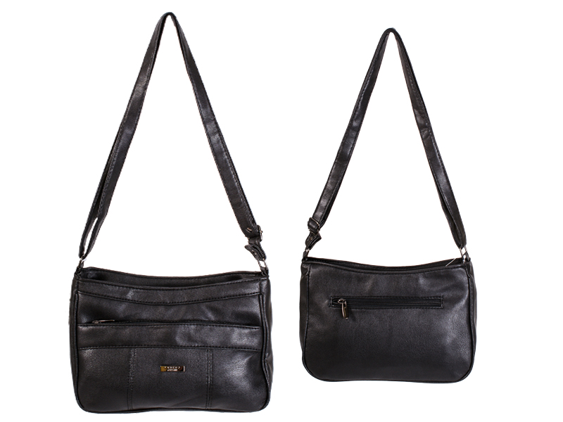 (image for) 5881 Leather Grn PU Twin Top Zip Bag wt Frnt & Bck Black